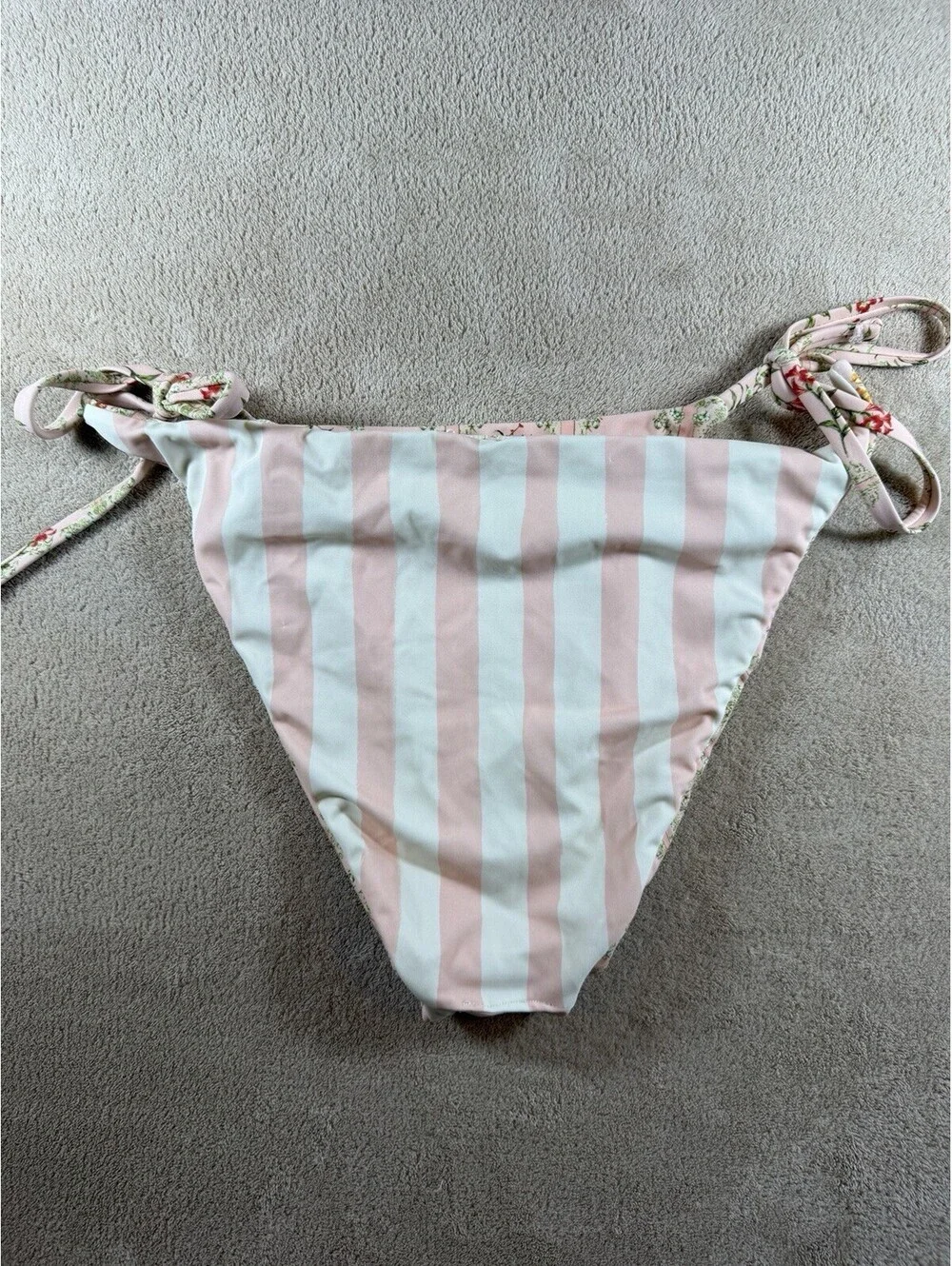 Agua Bendita Size M Reversible Bikini Bottom Pink Floral Stripe